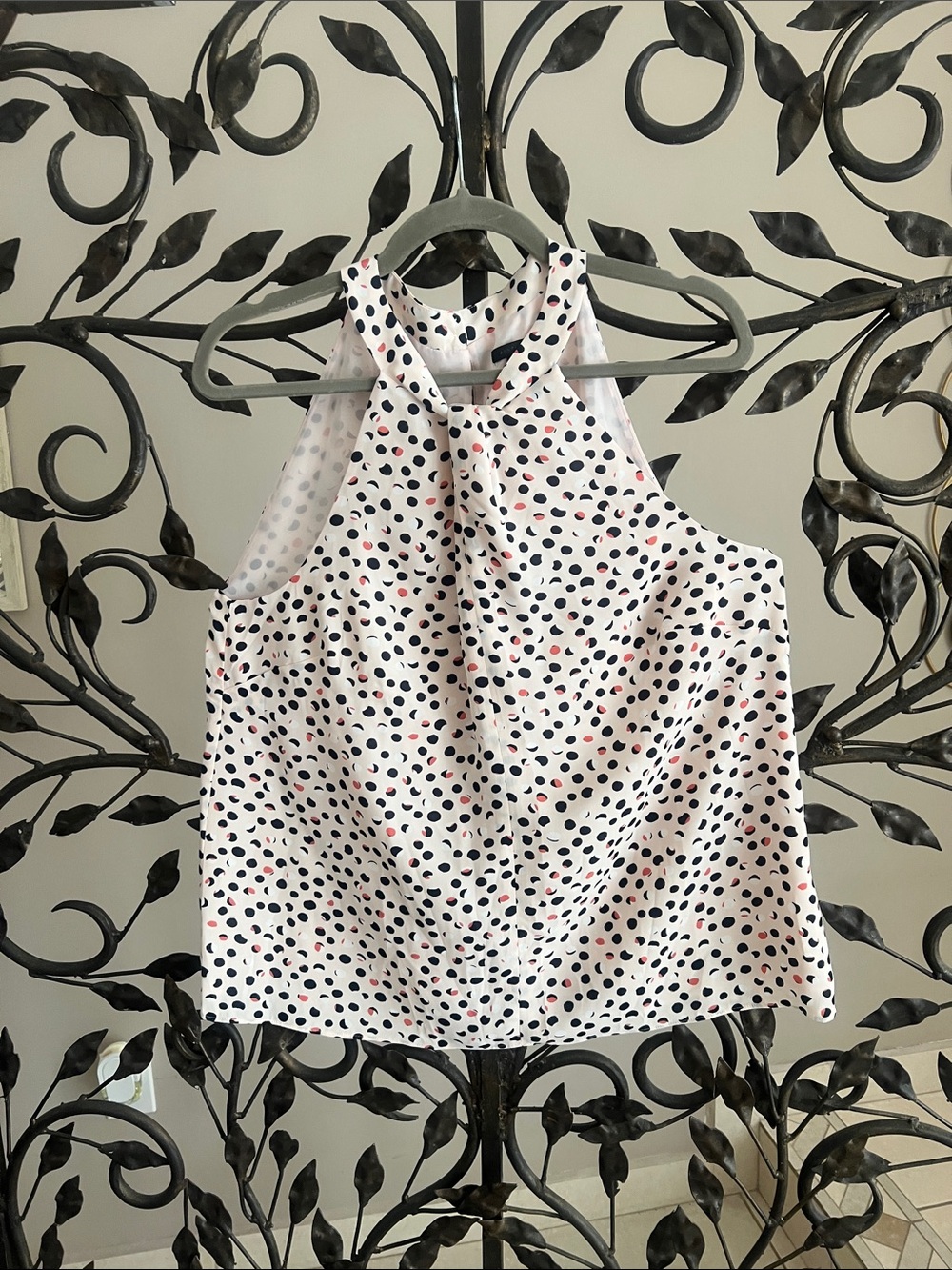 Ann Taylor Factory White Halter Tank with Black and Pink Dot Print